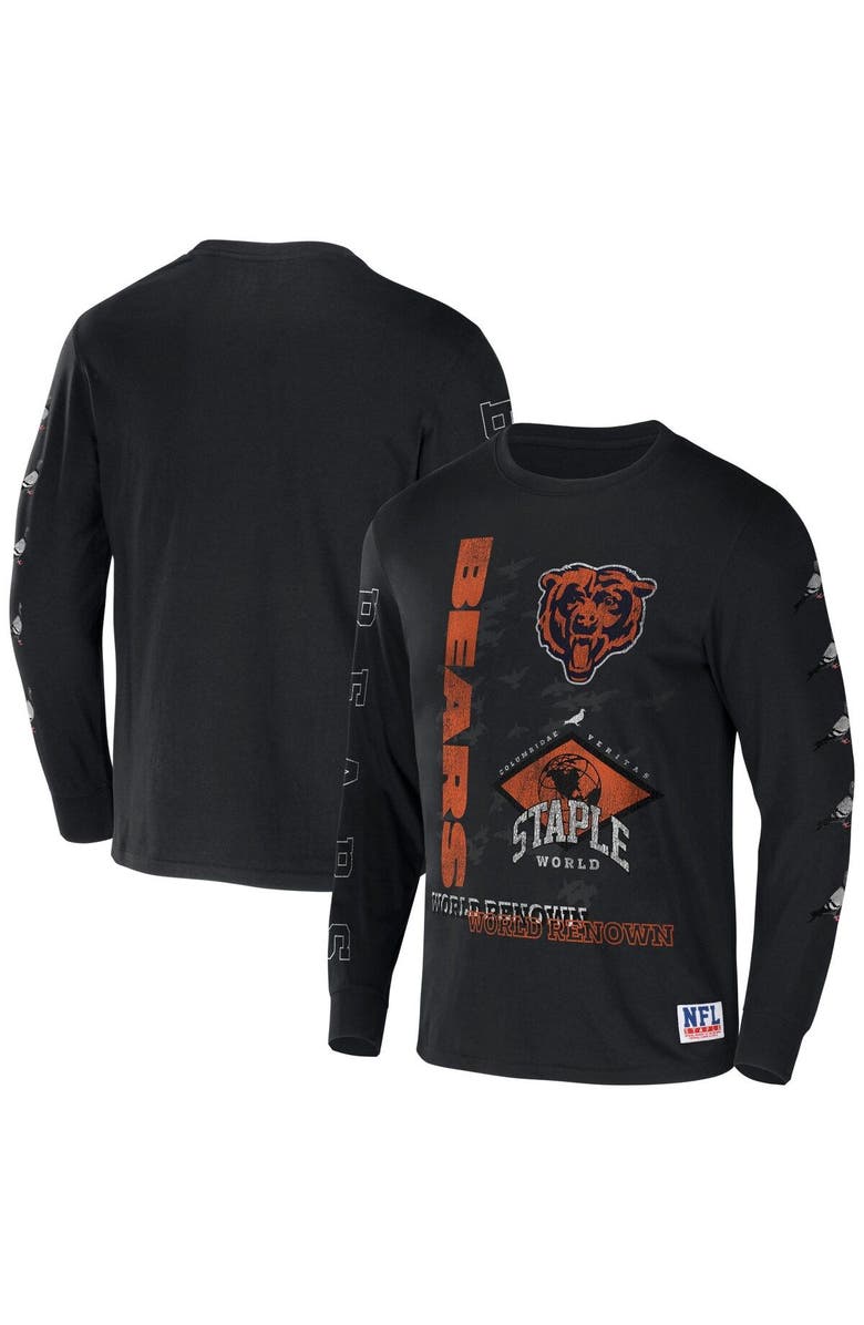 STAPLE Men's NFL x Staple Black Chicago Bears World Renowned Long Sleeve T-Shirt, Main, color,