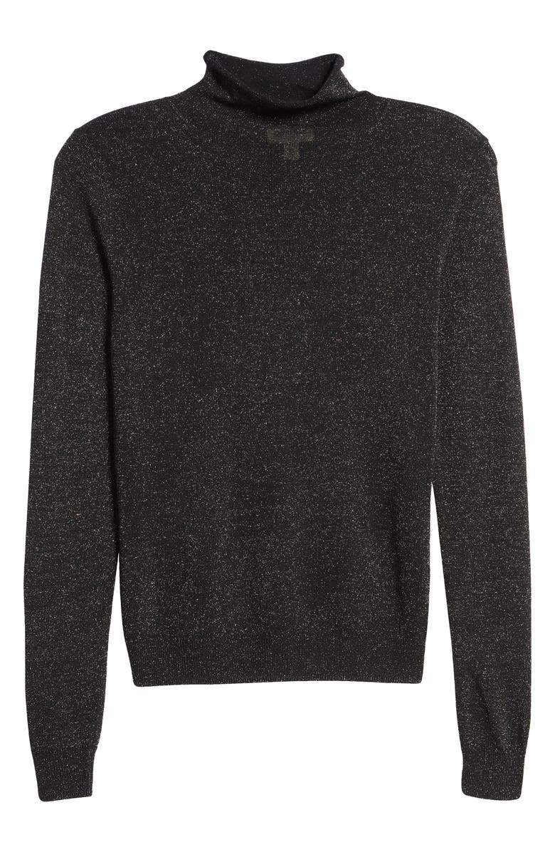 Open Edit Sparkle Rolled Mock Neck Sweater, Alternate, color,