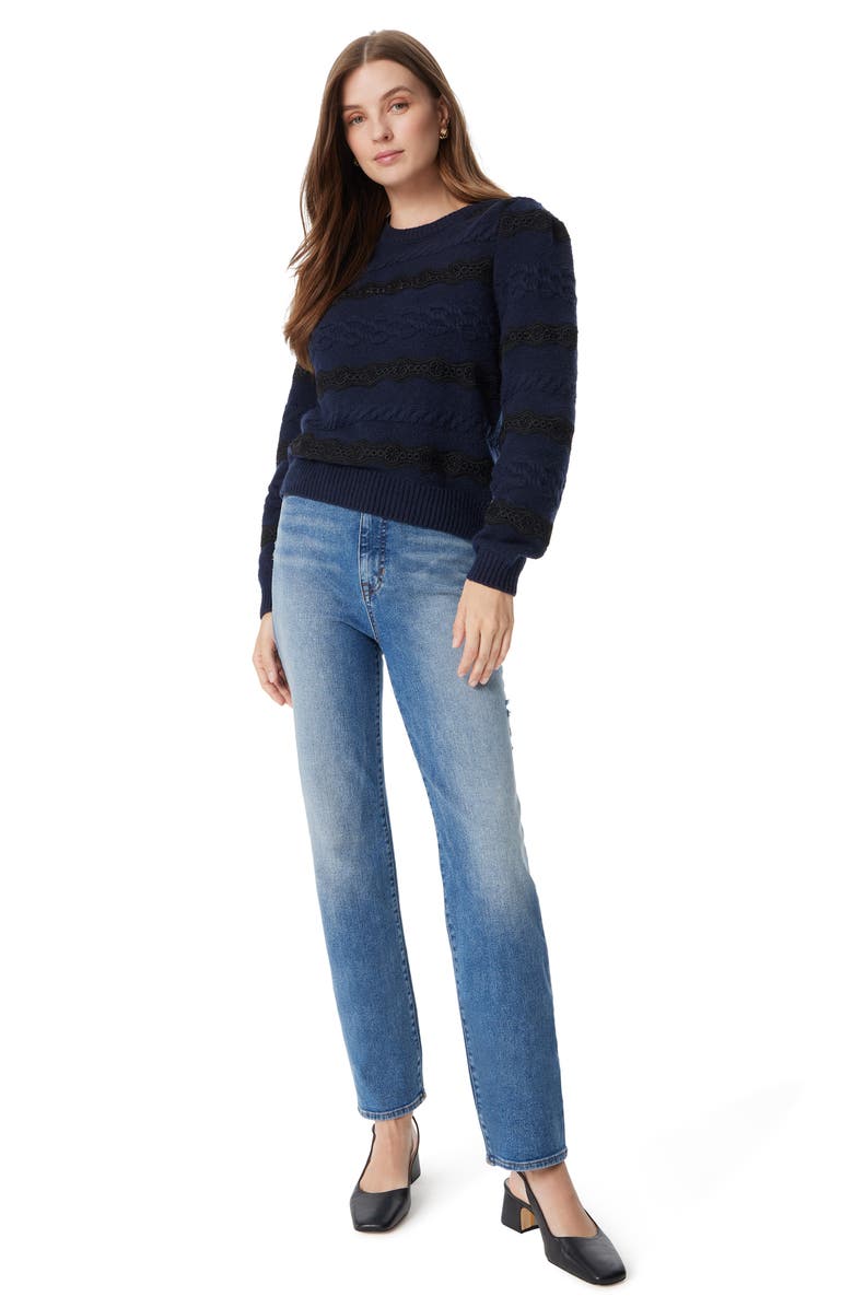 Sam Edelman Jette Lace Inset Cable Sweater, Alternate, color, Navy