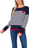CeCe Sailor Stripe Heart Sweater