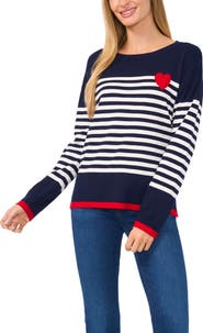 CeCe Sailor Stripe Heart Sweater