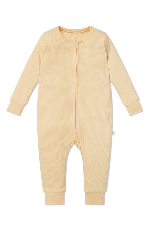 MORI Rib Fitted One-Piece Romper in Ribbed Yellow at Nordstrom, Size 18-24 M