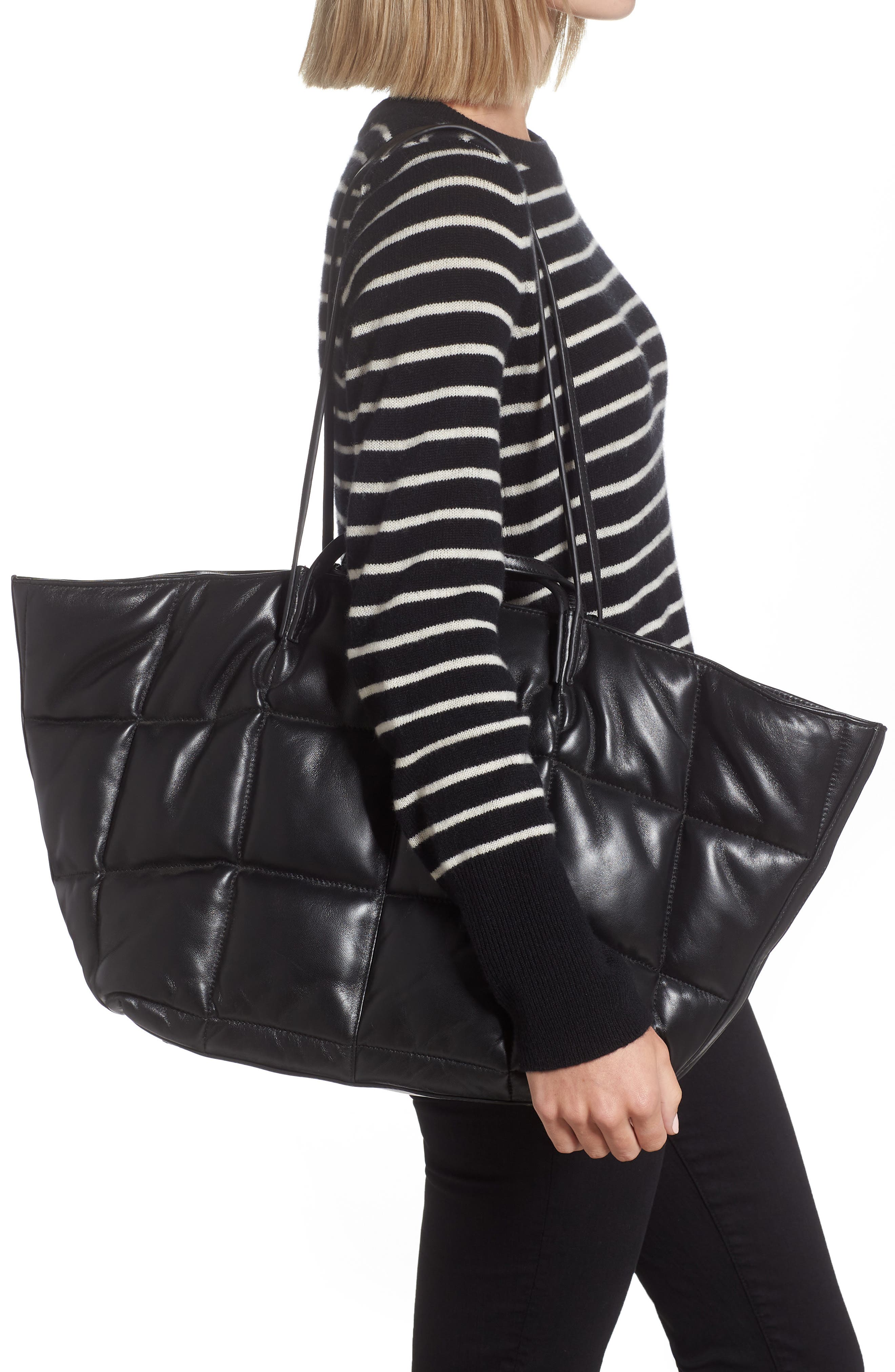AllSaints Nadaline Quilted Leather Tote, Alternate, color, 