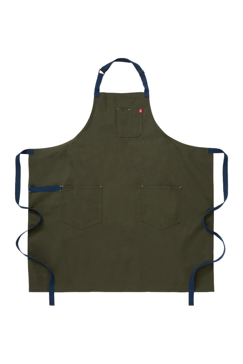 The Big Apron - Olive Green with Navy Straps, Main, color, Olive