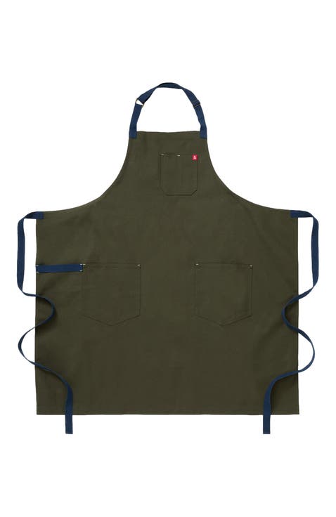 The Big Apron - Olive Green with Navy Straps