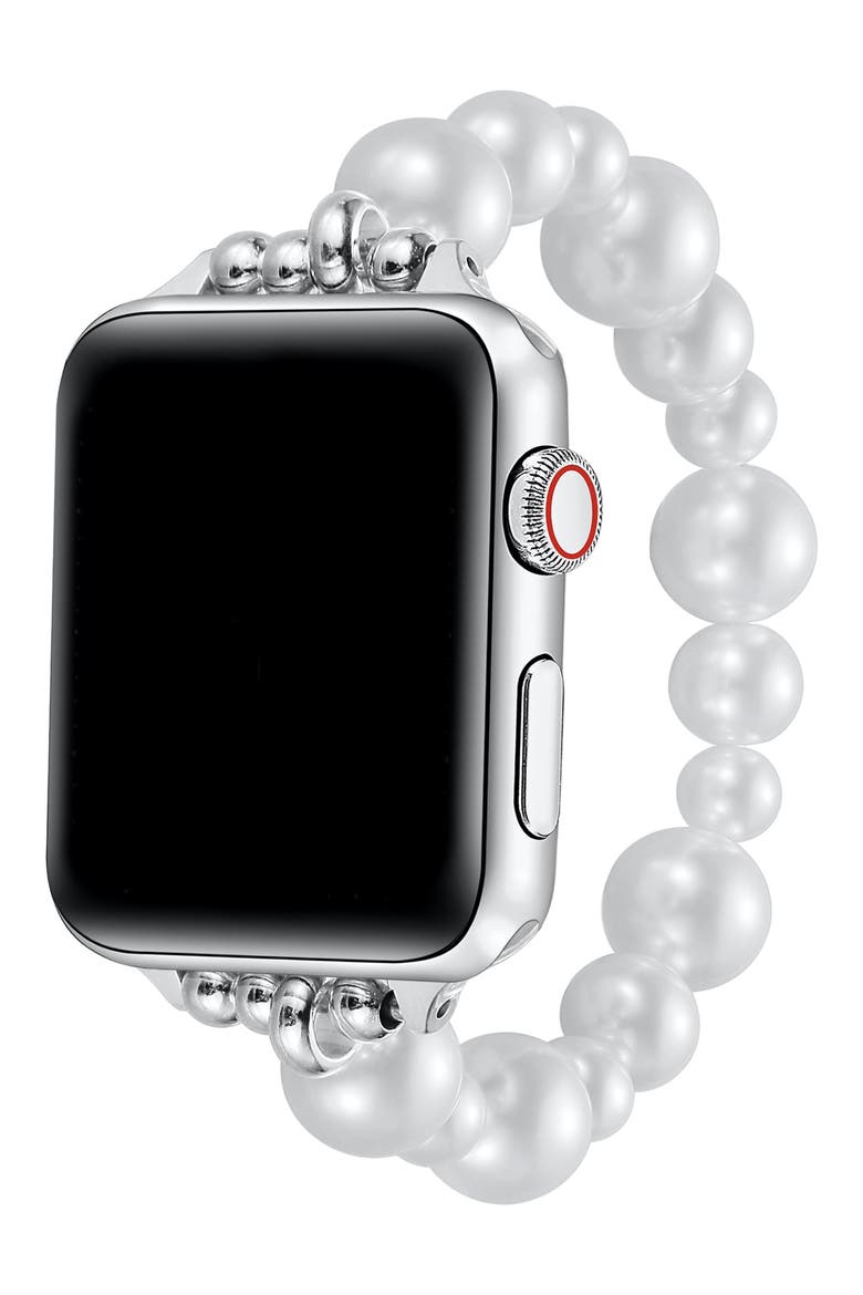 Maeve 42mm Imitation Pearl Apple Watch® Bracelet Watchband, Alternate, color, WHITE
