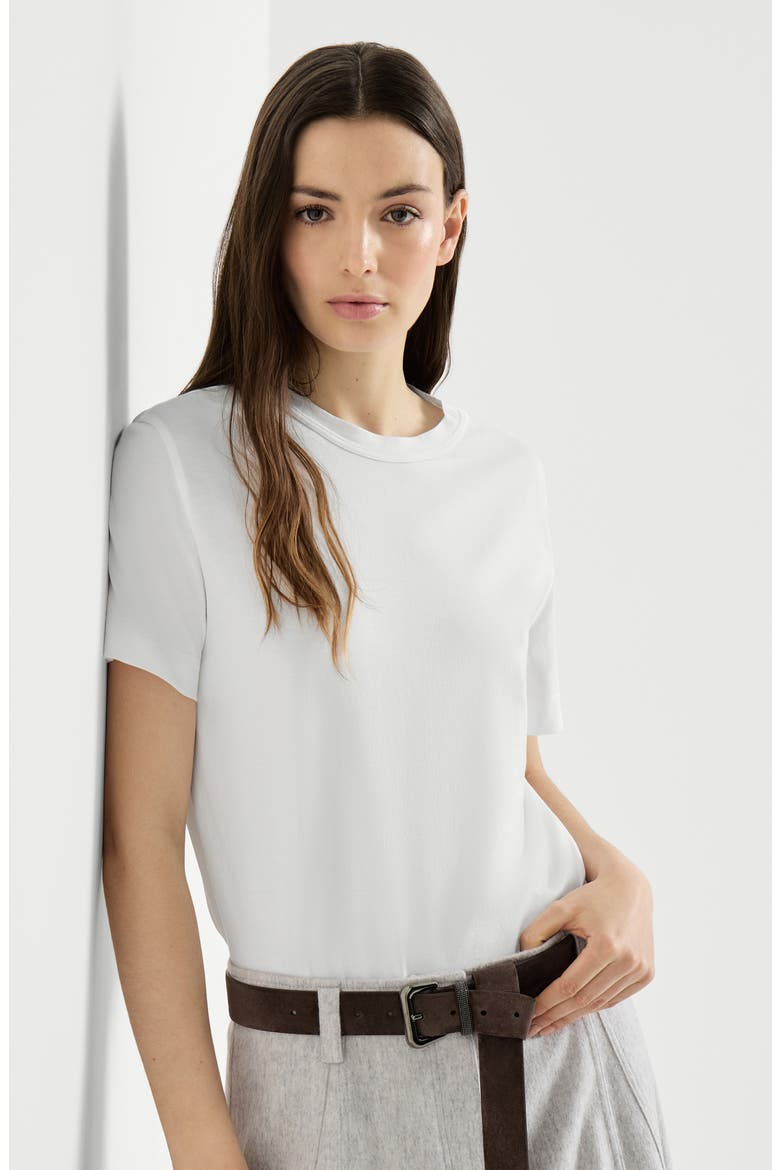 Cotton jersey T-shirt with monili, Alternate, color, White