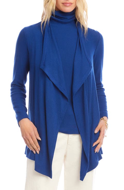 Rib Draped Open Front Cardigan (Regular & Petite)