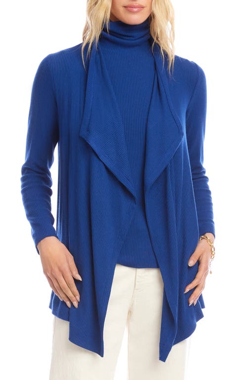 Karen Kane Rib Draped Open Front Cardigan In Blue