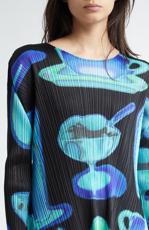 Issey Miyake Pleats Please  Thermal Floods Print Pleated Top In Black