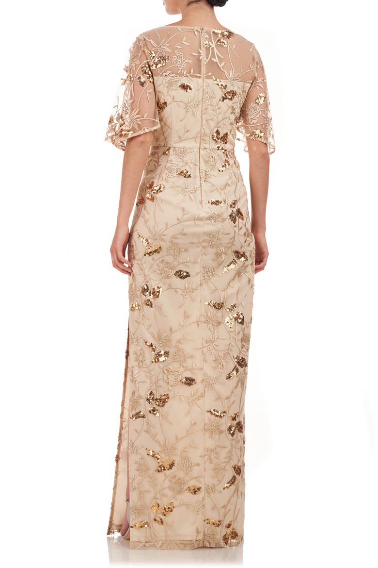 Daphne Embroidered Sequin Column Gown, Alternate, color, GOLD