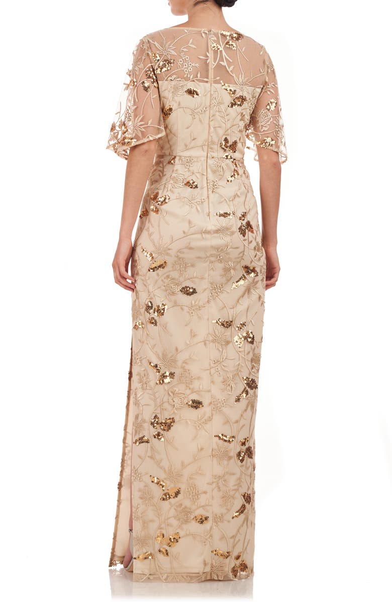 JS Collections Daphne Embroidered Sequin Column Gown, Alternate, color, Gold
