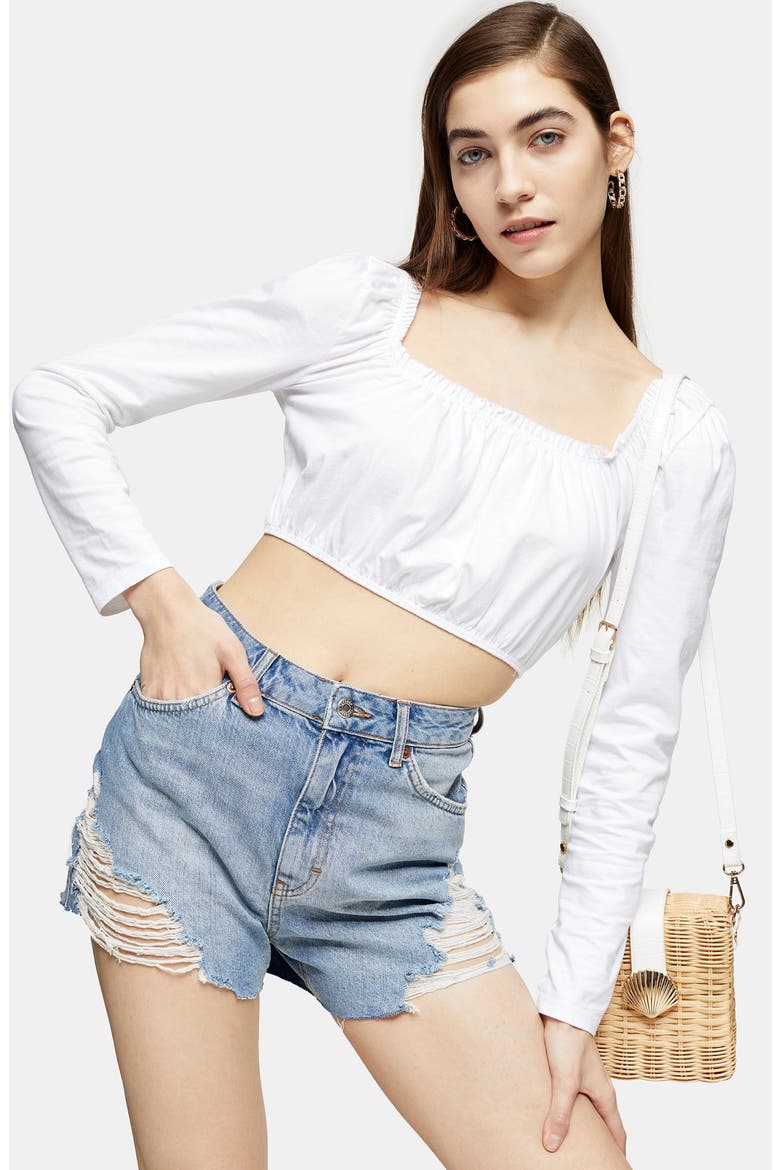 Super Rip Denim Mom Shorts, Alternate, color, MID BLUE