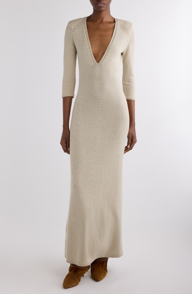 Isabel Marant Salina Plunge Neck Sweater Dress, Main, color, Beige