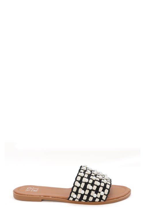 Yoki Karmen Faux Pearl Slide Sandal In Black