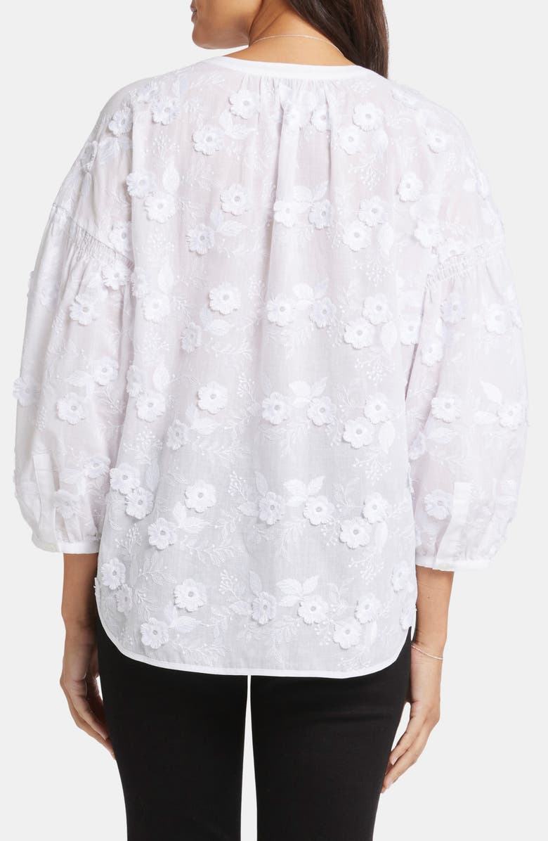NYDJ Paulina Floral Embroidered Peasant Top, Alternate, color, Optic White