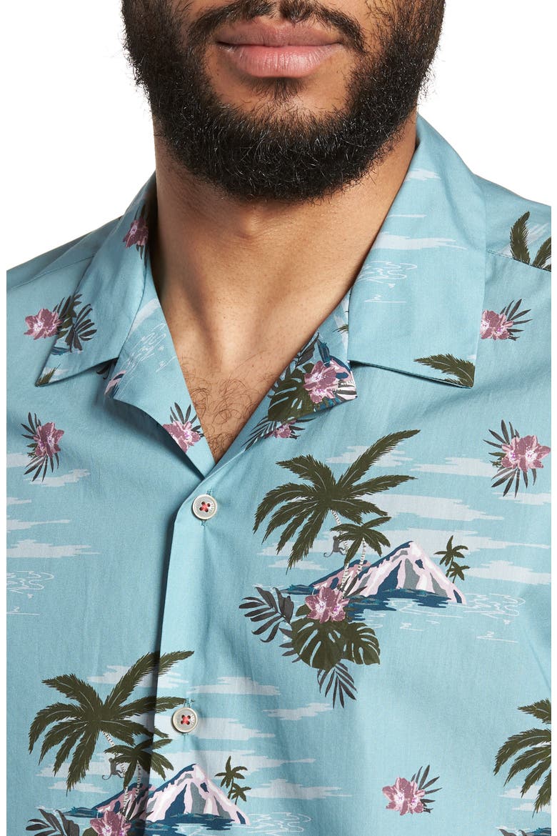 Slim Fit Tropical Pattern Sport Shirt, Alternate, color, LIGHT BLUE