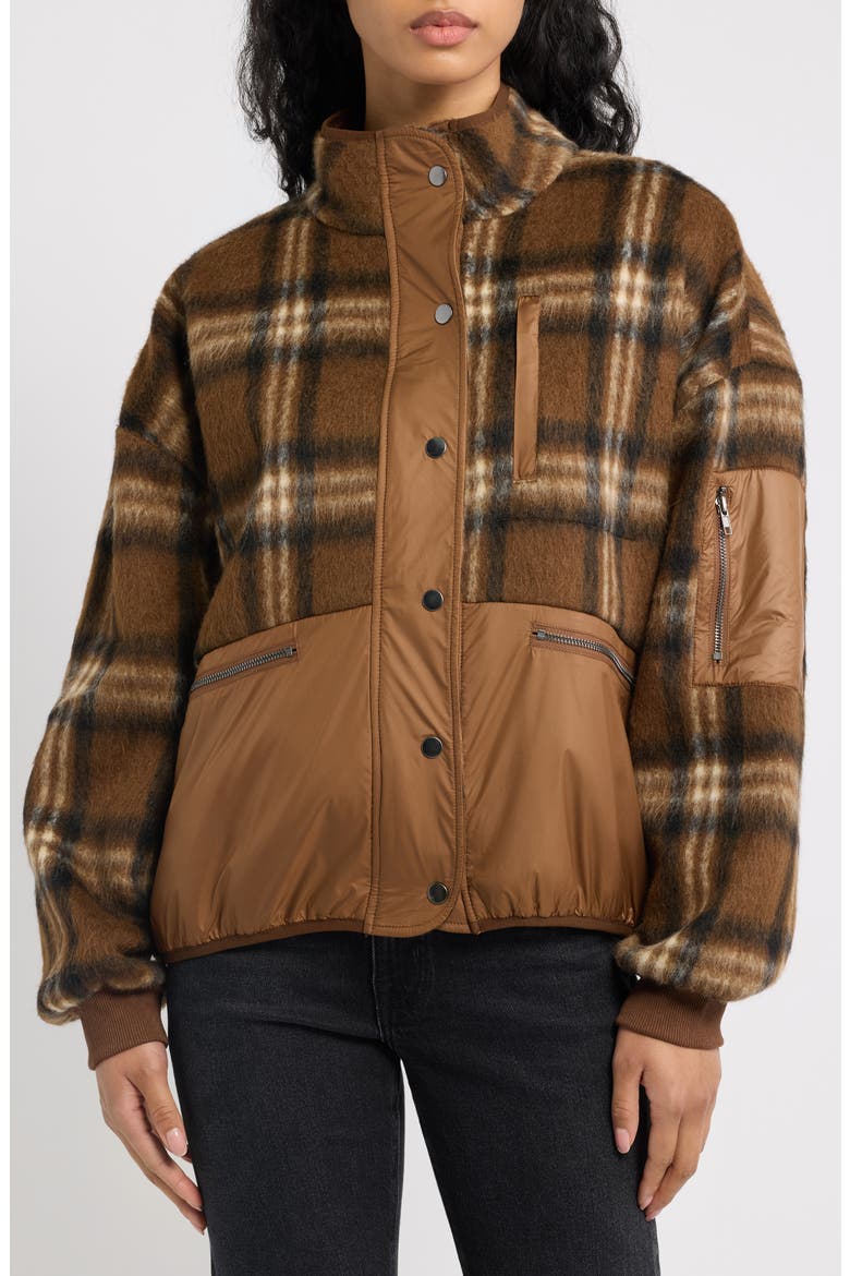 Lucien Plaid Mixed Media Jacket, Alternate, color, TOFFEE PLAID