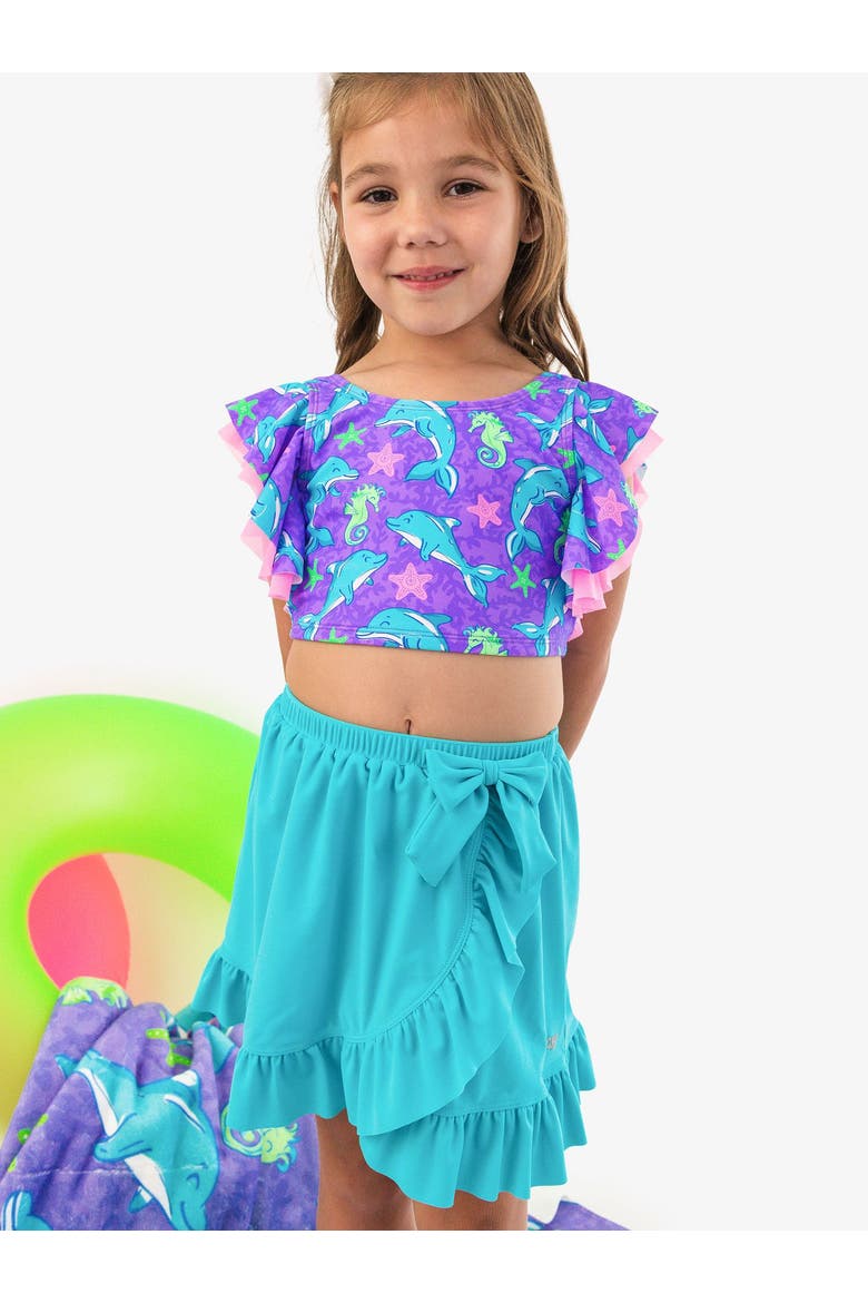 Swim Bow Skirt Cover-Up, Alternate, color, Bright Aqua