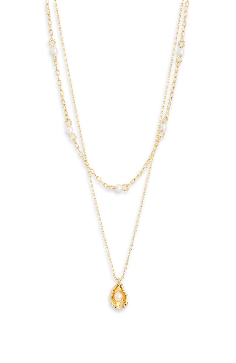 Leith Layered Oyster Pendant Necklace, Alternate, color, White- Gold
