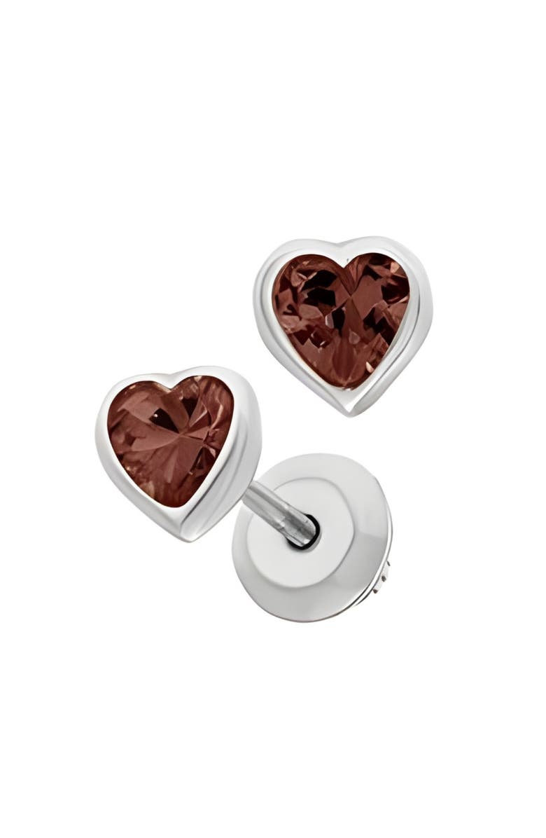 Mia Belle Girls Heart January Birthstone Earrings, Main, color, Metallic Silver