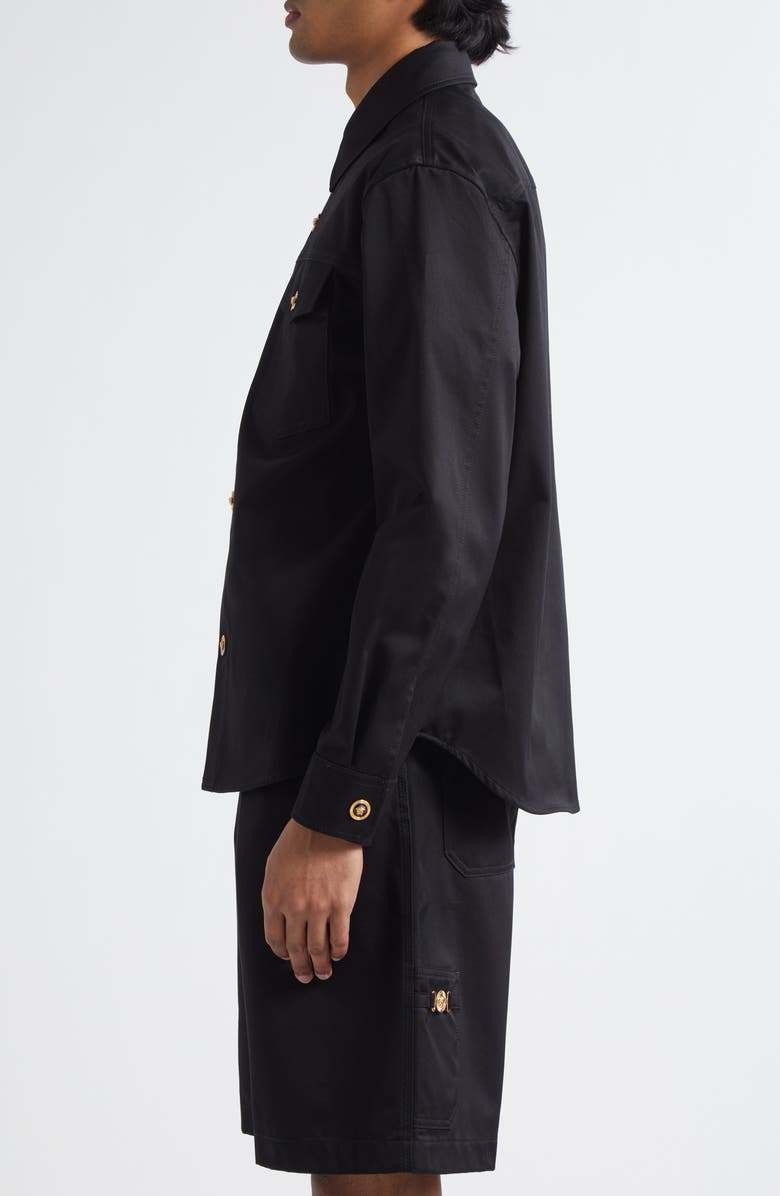 Versace Cotton Gabardine Overshirt, Alternate, color, Black