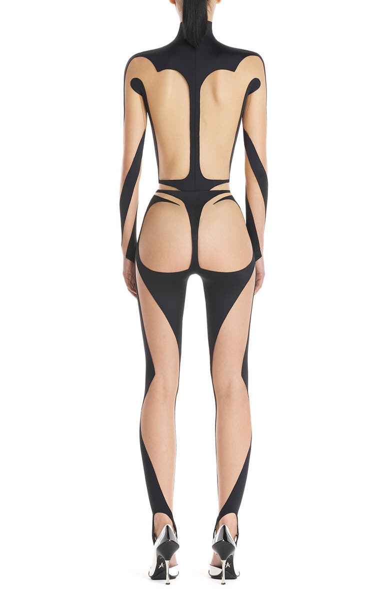MUGLER Rodeo Illusion Inset Long Sleeve Bodysuit, Alternate, color,