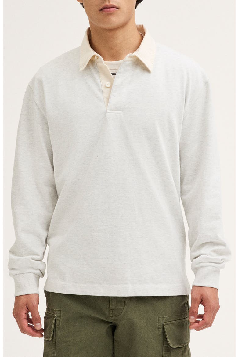 Long Sleeve Stripe Rugby Shirt, Main, color, LIGHT HEATHER GREY