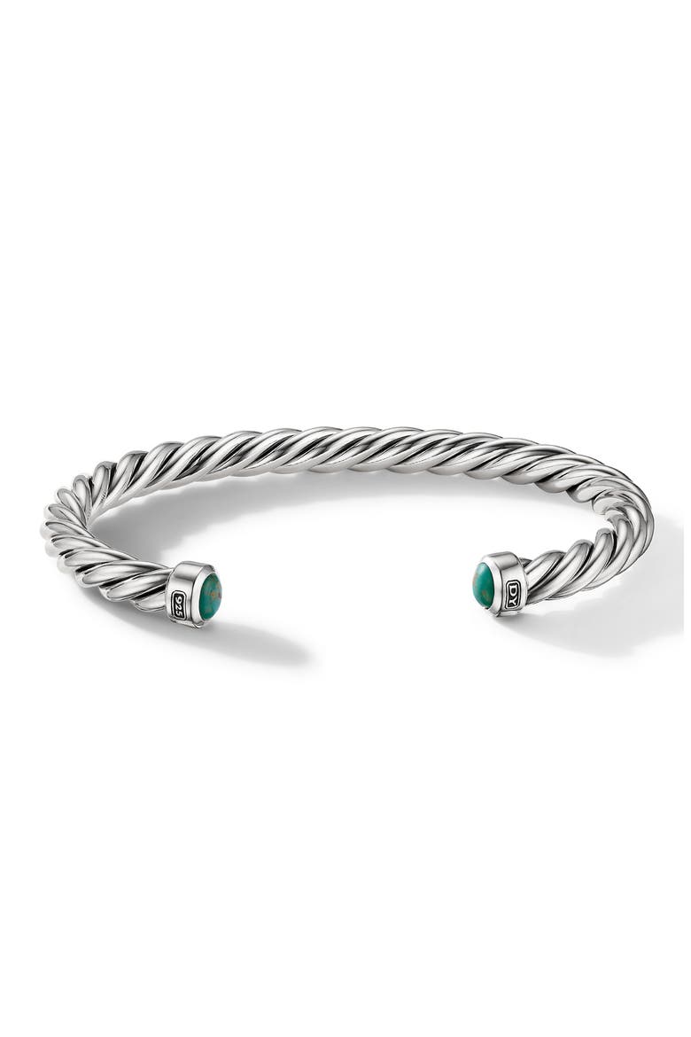 Men's Cable Cuff Bracelet in Sterling Silver with Semiprecious Stone, 6mm, Main, color, CHINESE TURQUOISE