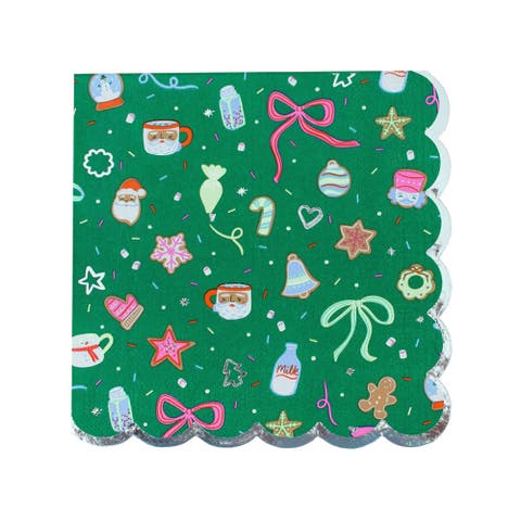Baking Spirits Bright Christmas Scalloped Large Napkins in Green
