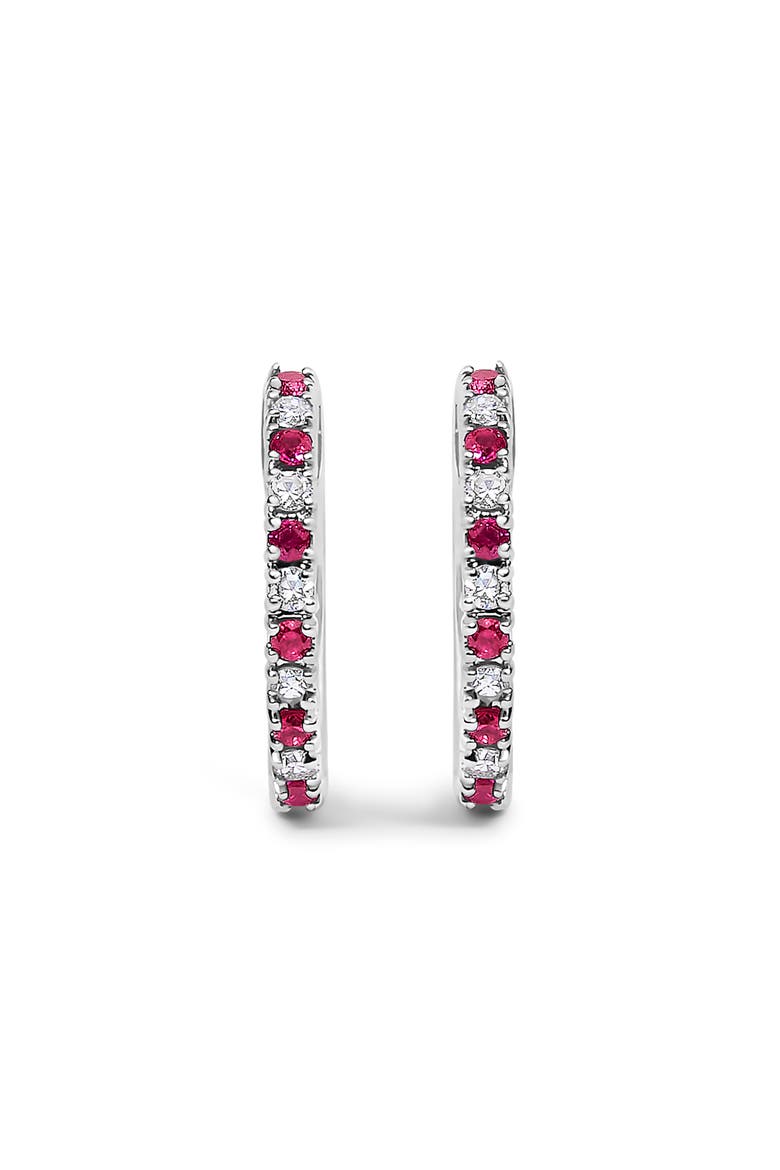 10K Gold Alternating Diamond and Red Ruby Huggy Hoop Earrings, Alternate, color, White