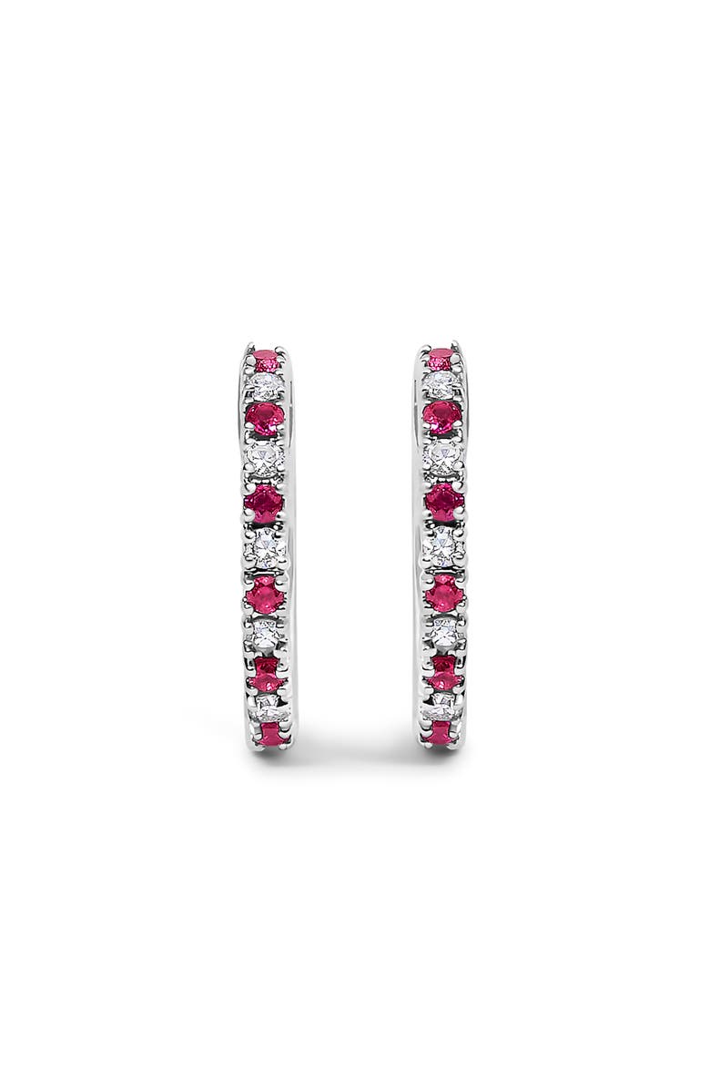 Haus of Brilliance 10K Gold Alternating Diamond and Red Ruby Huggy Hoop Earrings, Alternate, color, White