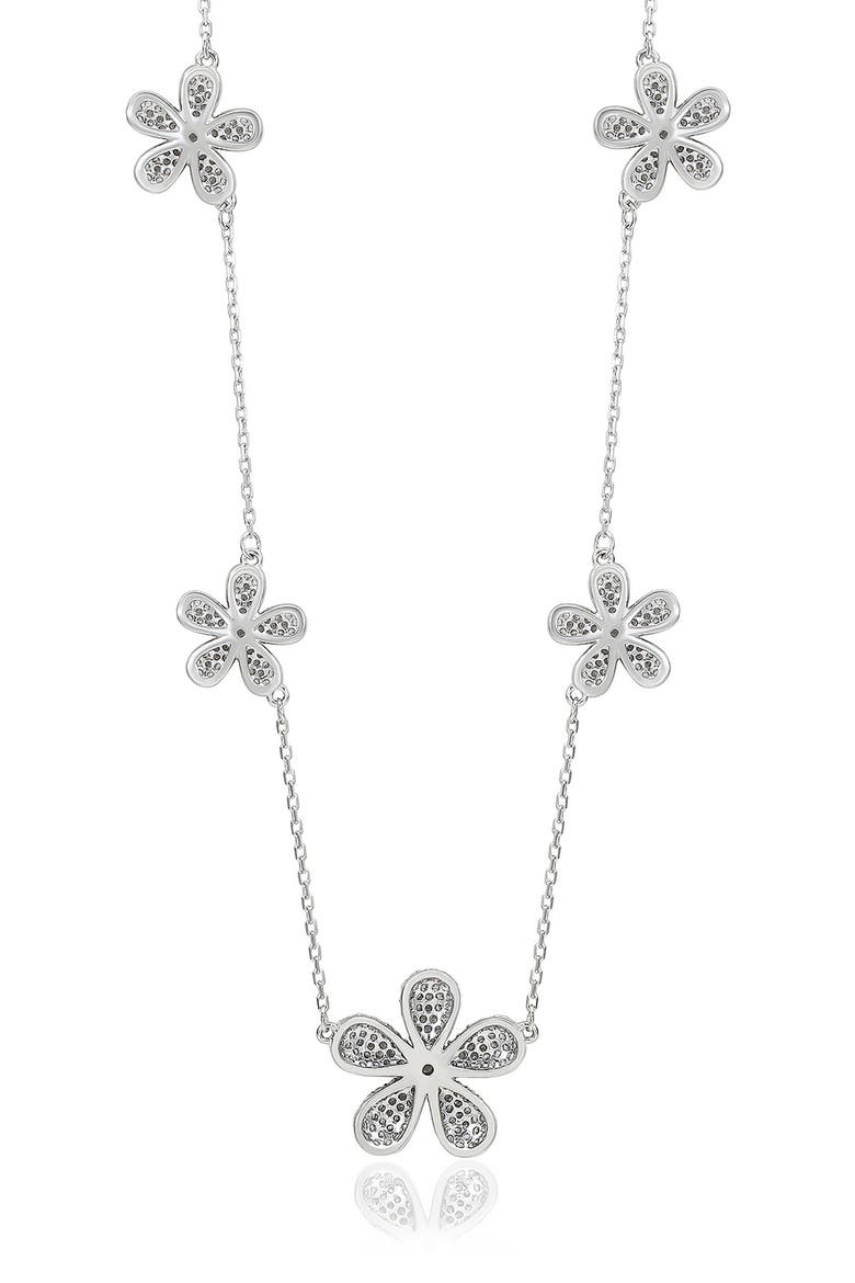 Cubic Zirconia Flower Pavé Station Necklace, Alternate, color, WHITE
