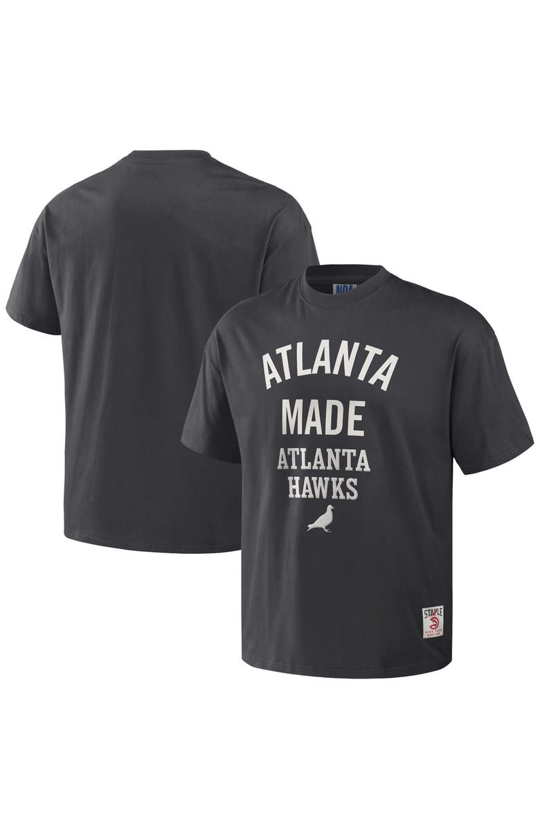 STAPLE Men's NBA x Staple Anthracite Atlanta Hawks Heavyweight Oversized T-Shirt, Main, color, 