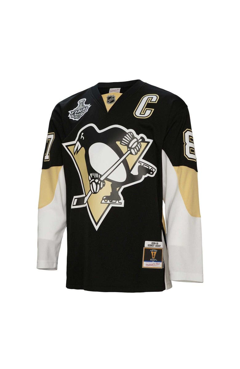 Mitchell & Ness Men's Mitchell & Ness Sidney Crosby Black Pittsburgh Penguins Big & Tall 2008 Captain Patch Blue Line Player Jersey, Alternate, color,