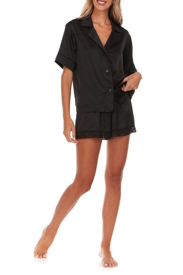 Selena Satin Charmeuse Short Pajamas, Alternate, color, BLACK