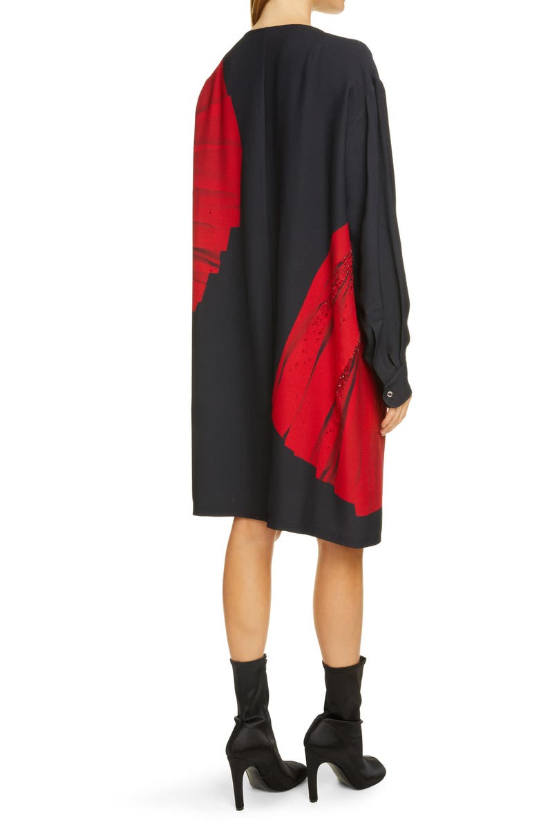 Dries Van Noten Duzco Drape Print Crystal Embellished Long Sleeve Shift Dress, Alternate, color, 