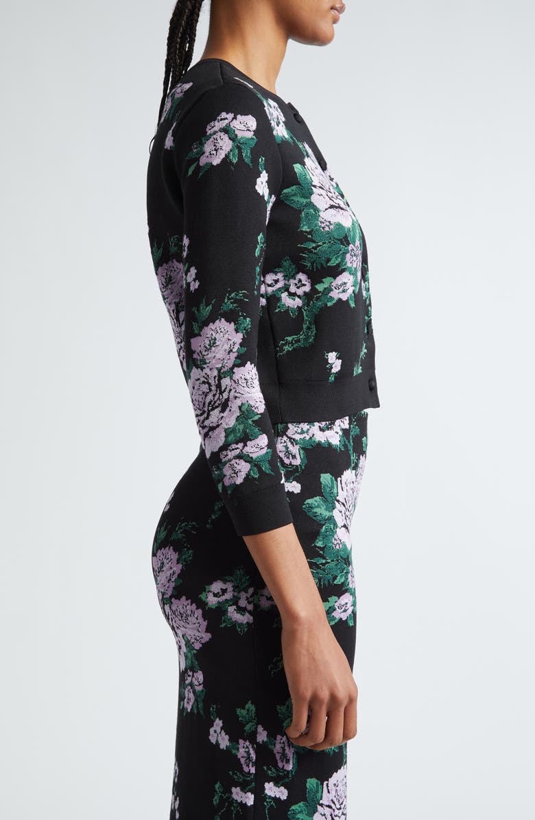 Carolina Herrera Rose Silk Blend Jacquard Crop Cardigan, Alternate, color, 