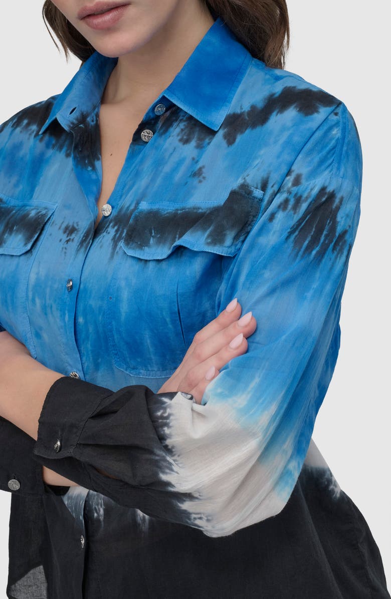 DKNY Tie Dye Cotton Button-Up Shirt, Alternate, color, Tie Dye Cornflower