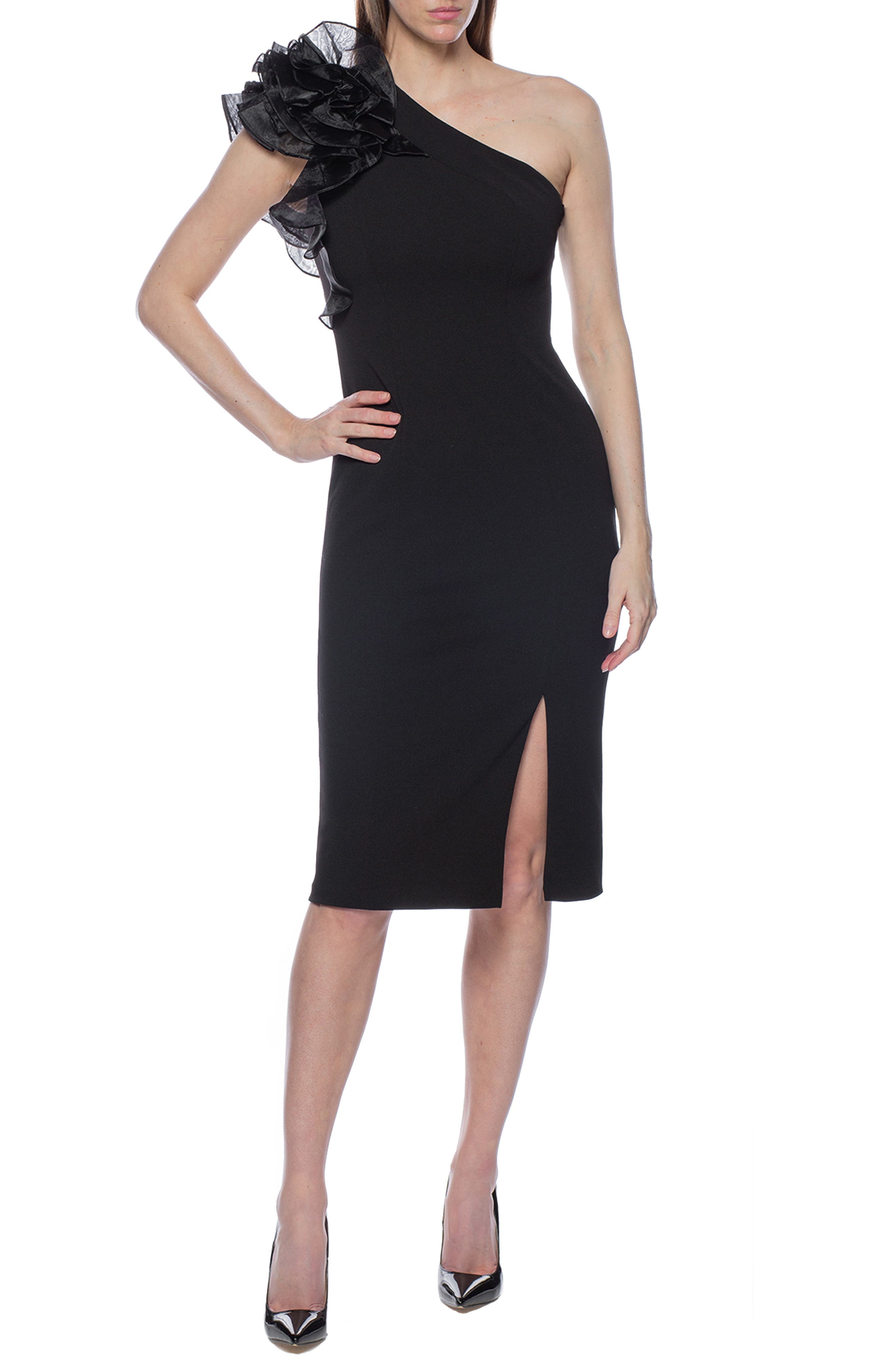 Ruffle One-Shoulder Crepe Cocktail Dress - image 1