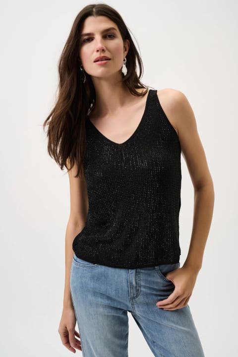 Metallic Knitted Camisole with Rhinestones