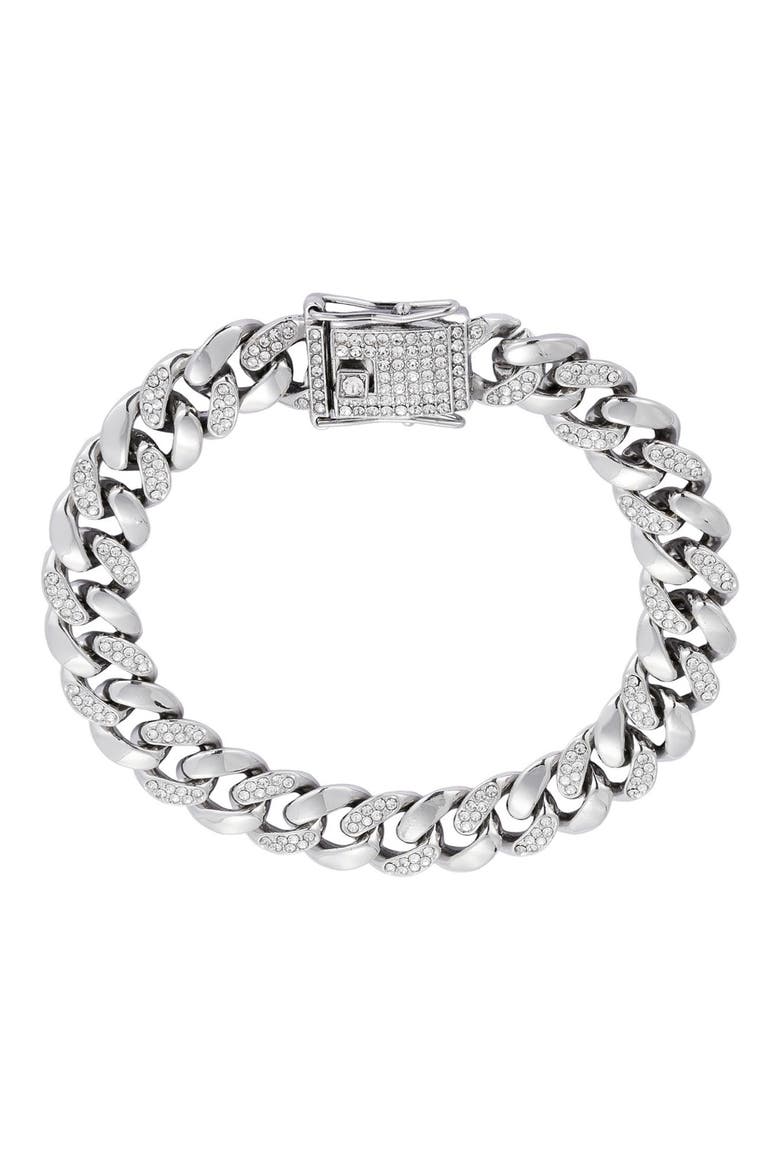 Men's Crystal Curb Chain Bracelet, Main, color, SILVER