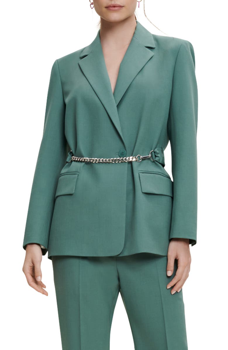 maje Villette Chain Belt Blazer, Main, color, Green