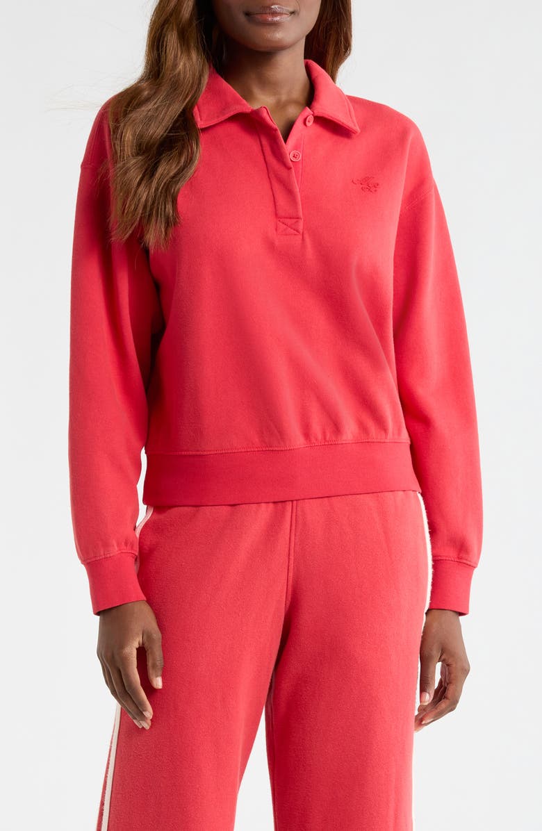 Marine Layer Cloud 9 Cotton Blend Fleece Polo Sweatshirt, Main, color, Washed Red