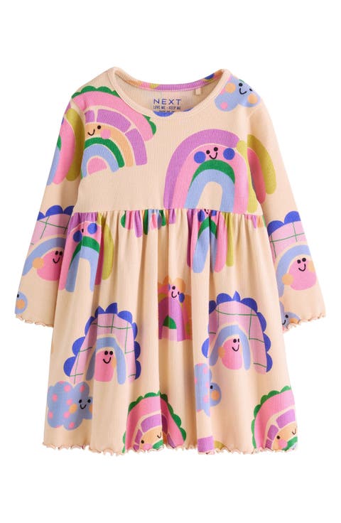 Kids' Rainbow Long Sleeve Rib Dress