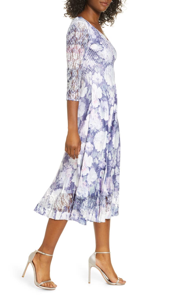 Komarov Lace Sleeve Charmeuse Midi Dress, Alternate, color, 