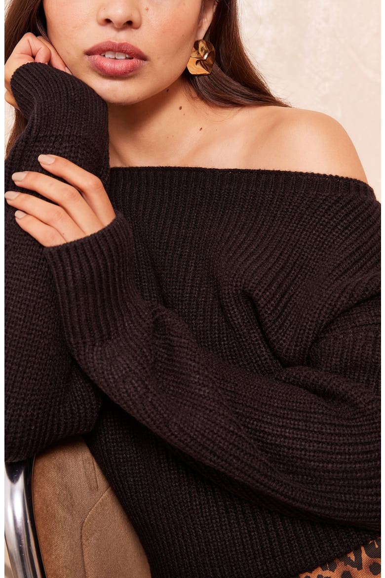 One-Shoulder Sweater, Alternate, color, BLACK