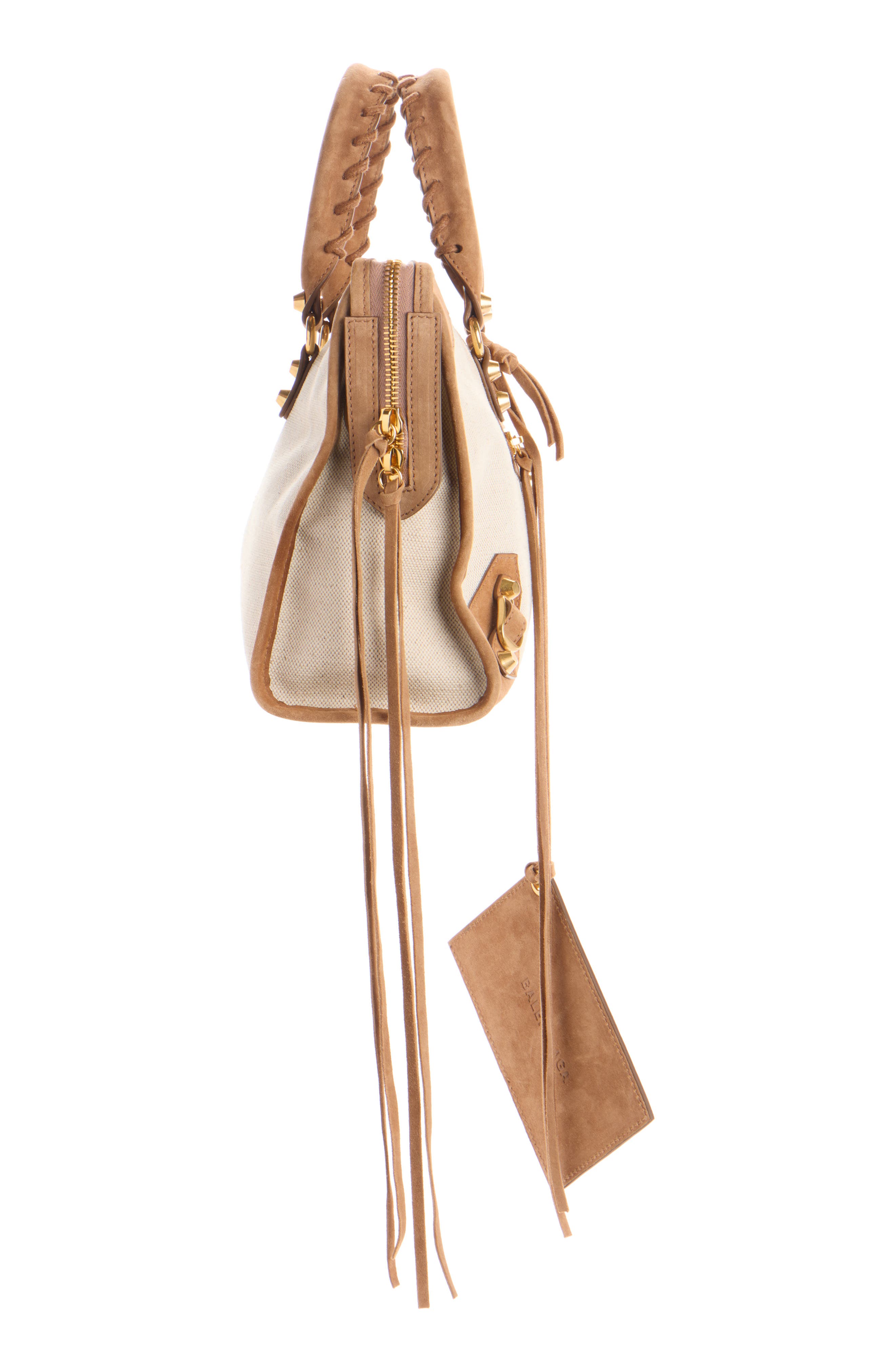 Balenciaga Small Le City Canvas & Leather Bag, Alternate, color, 9226 Natural/ Camel