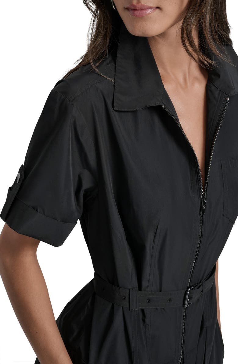 DKNY Zip Front Cargo Dress, Alternate, color, Black