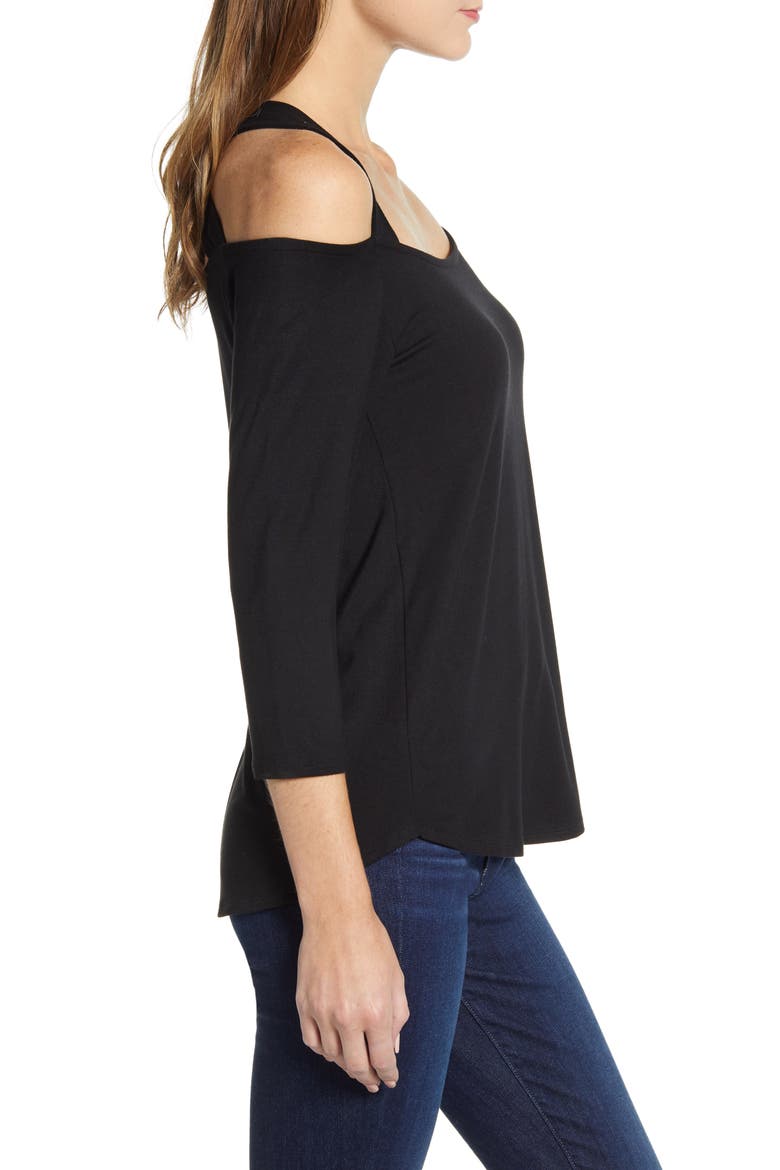 Cold Shoulder High/Low Top, Alternate, color, BLACK